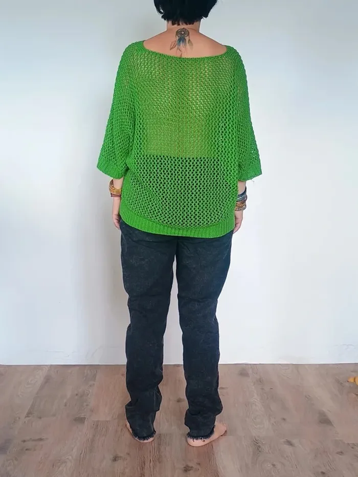 pull transparent vert type maille etoile - photo numéro 2