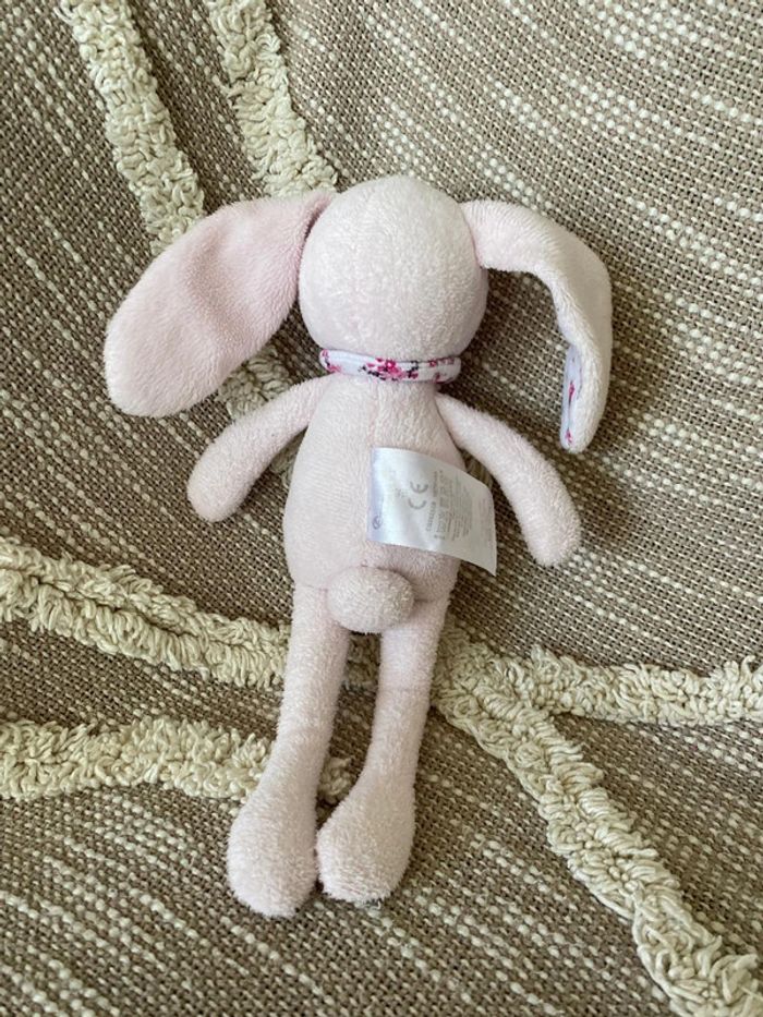 Peluche doudou 26cm grain de blé lapin rose à fleur violette très bon état - photo numéro 3