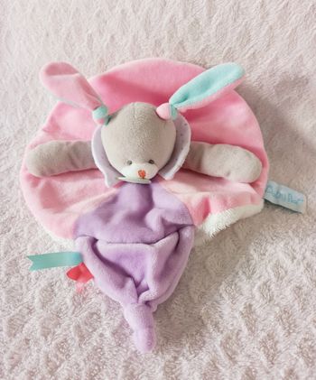 Doudou lapin rose et mauve Les Touptis Baby Nat 
