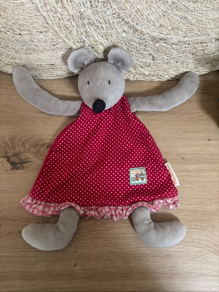 Doudou plat souris rouge pois la grande famille moulin roty - photo numéro 2