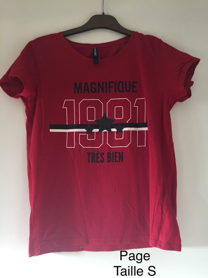 T-shirt rouge « magnifique 1981 très bien » Page Taille S
