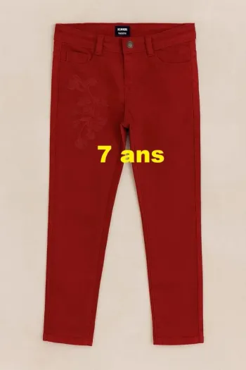 Pantalon Skinny bordeaux avec motif floral brodé Kiabi Taille 7 ans