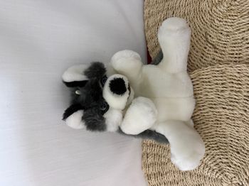 Doudou marionnette chien loup gris blanc