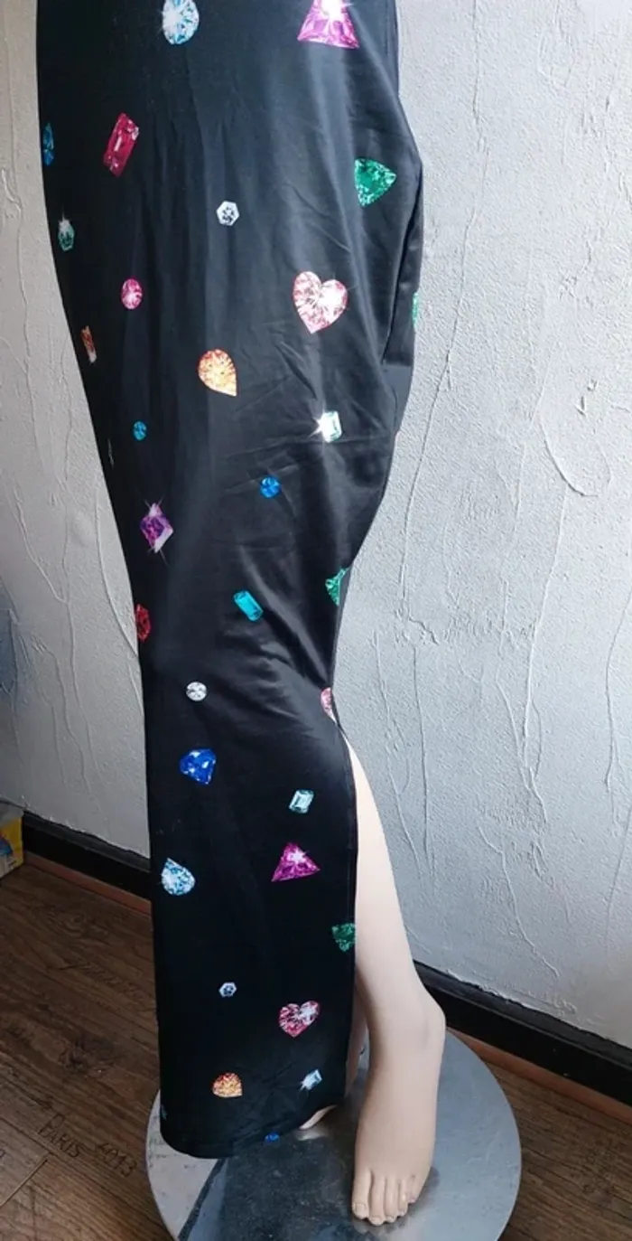 Robe Noire avec Motifs de Gemmes Taille 38 - photo numéro 3