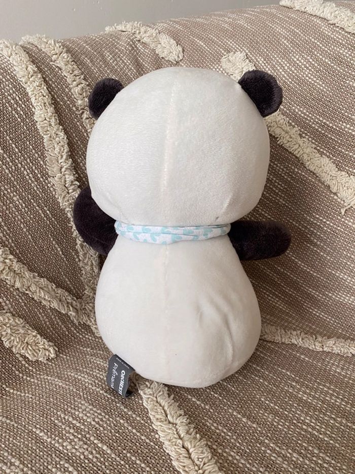 Peluche doudou 30cm Orchestra panda blanc et noir Écharpe blanche et bleu parfait état - photo numéro 3