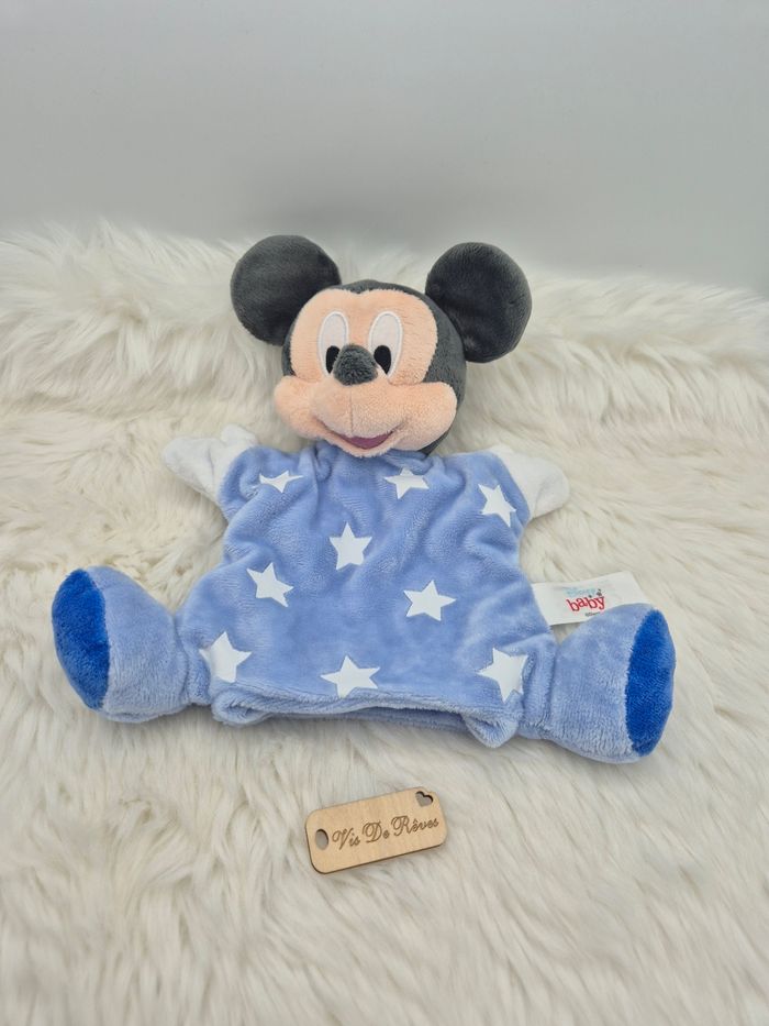 Doudou peluche Marionnette Mickey bleu étoiles Disney Baby