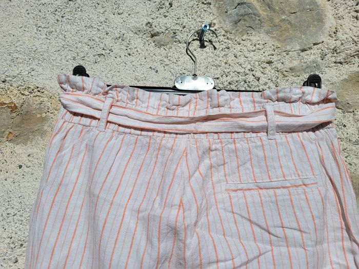 Superbe pantalon en lin Gémo,  crème à rayures abricot, 16 ans, neuf - photo numéro 6