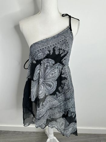 Débardeur foulard asymétrique noir et blanc Paisley Y2K T38 M