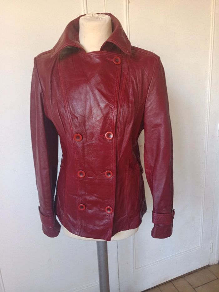 veste perfecto en cuir Cuir femme rouge Bordeau marque finzi Neuf - photo numéro 11