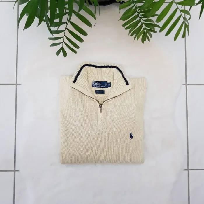 Pull Camionneur half demi zip Ralph Lauren M Beige