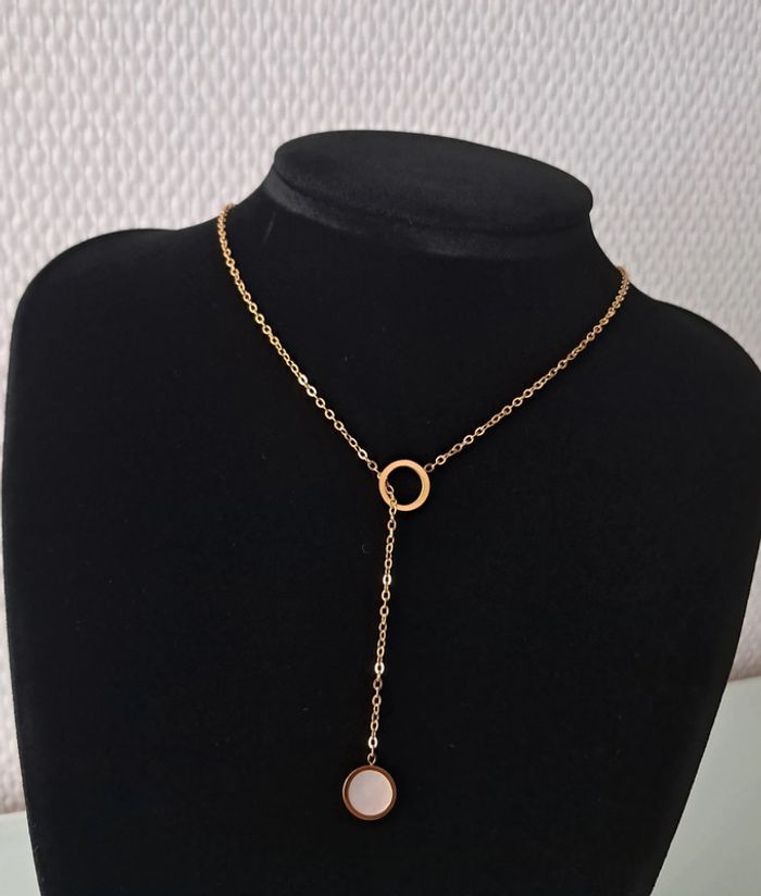 Parure acier inoxydable rond nacré blanc - photo numéro 2