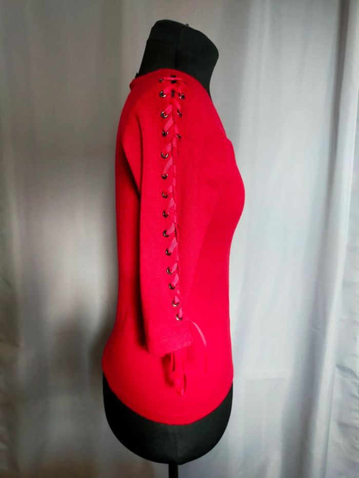 Pull rouge à lacets sur manches – Morgan – T. S - photo numéro 2