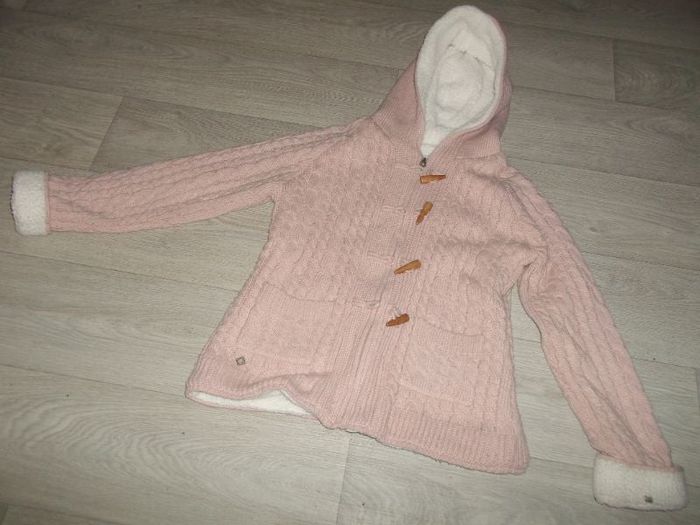 Veste SOULCAL & CO CALIFORNIA longue tricot rose capuche fourrée taille 40 TBE