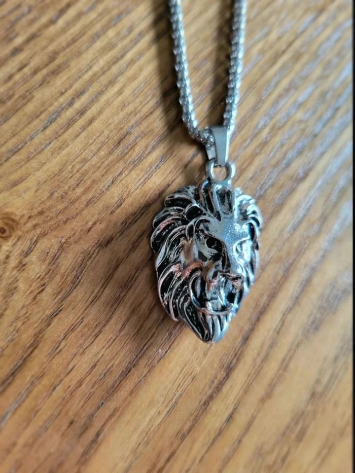 Collier tête de lion argenté – bijou symbole de force et courage – pendentif homme style guerrier - photo numéro 7