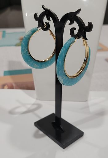 BOUCLES D'OREILLES ANNEAUX CREOLES MARBREES BLEU ! NEUF