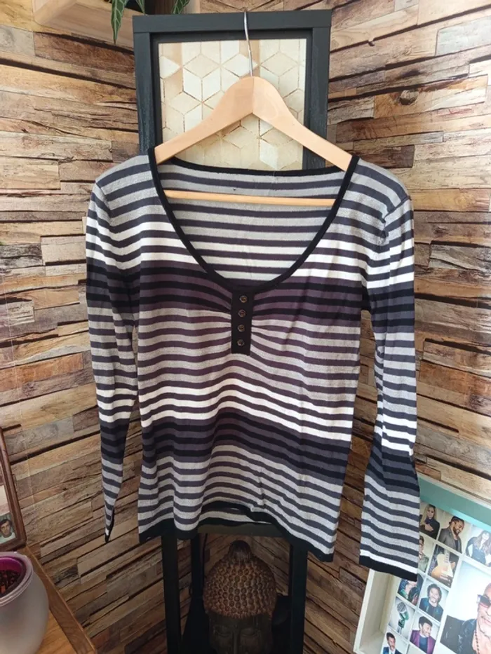 Pull léger rayures noir blanc vintage