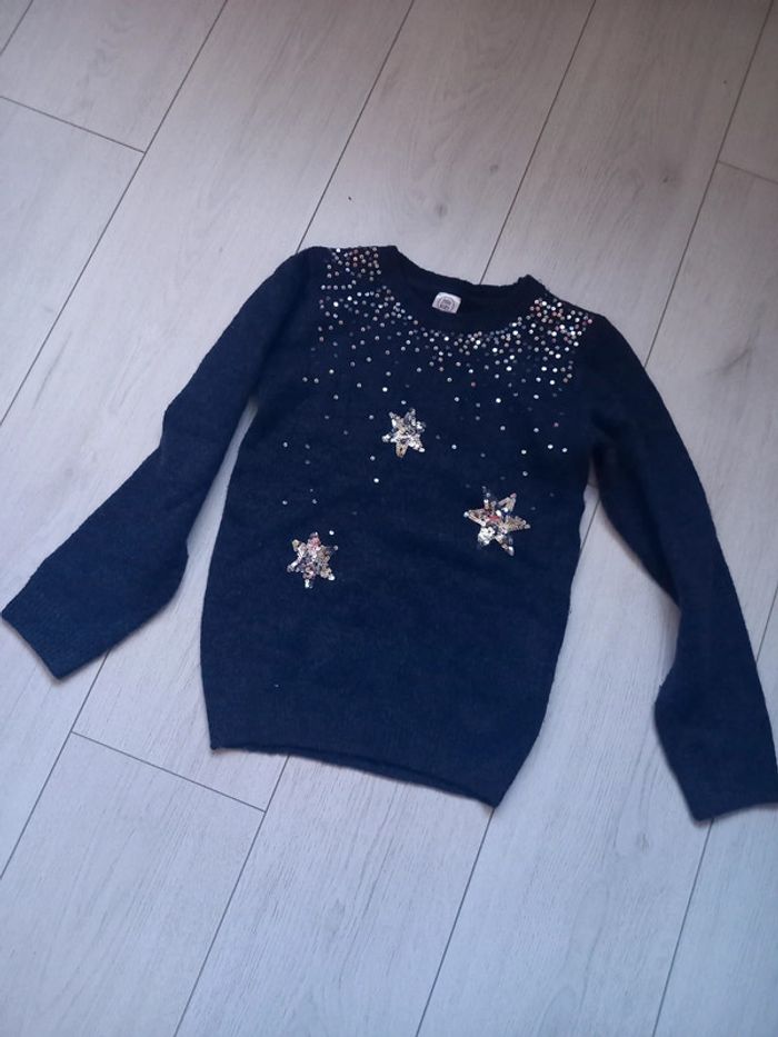 Pull laine bleu a sequin