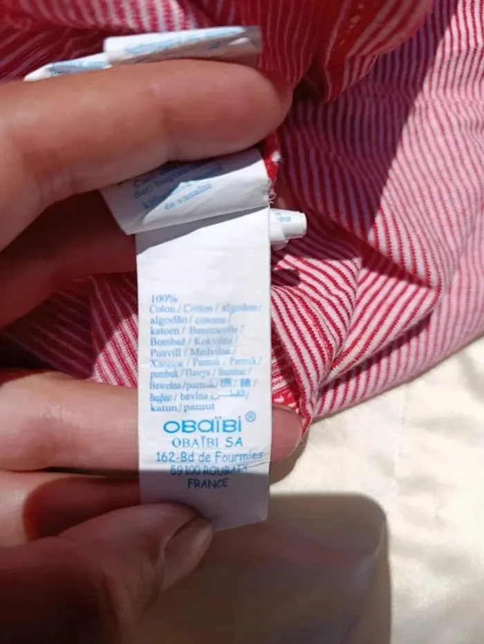 T-shirt manches longues rayé rouge et blanc Obaïbi 23 mois - photo numéro 2