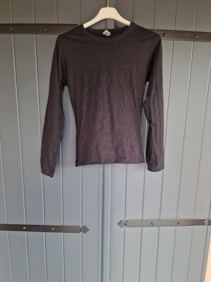 T shirt noir manches longues basique 100% coton - photo numéro 4