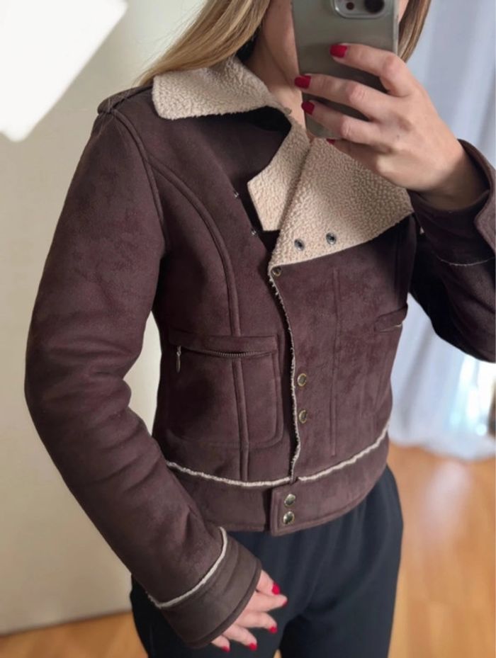 Veste style aviateur marron type peau de mouton Morgan 36 S - photo numéro 4