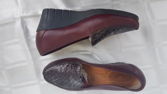 mocassin cuir confort hirica 37 bordeaux compensé
