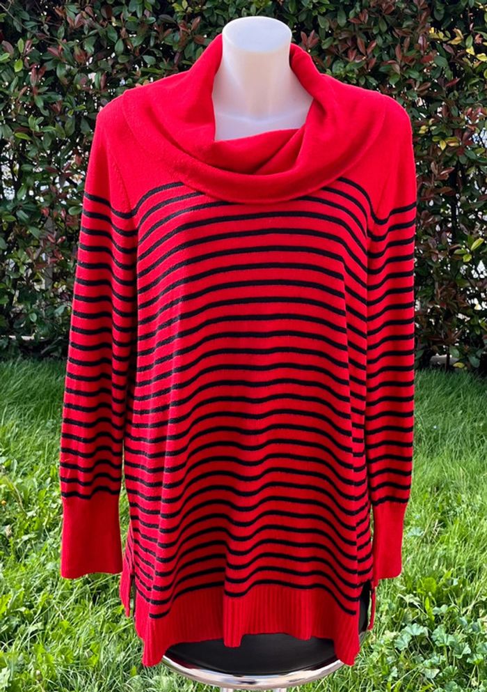 Pull rouge et noir grand col Lauren Ralph Lauren pour femme, taille 1X (XL)