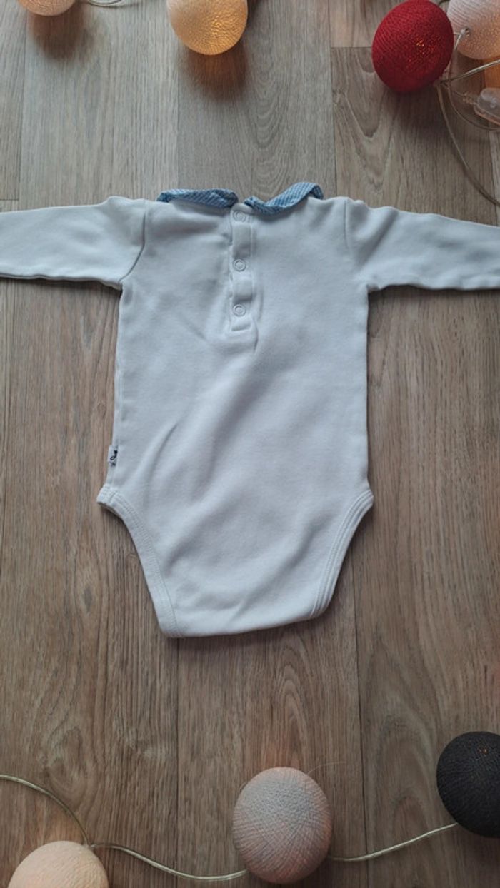 Body manches longues blanc à col claudine bleu Jacadi 3 mois mixte - photo numéro 3