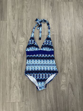 Maillot de bain une pièce ethnique aztèque bleu et blanc T38 M