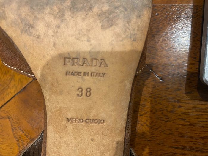 Sandales Prada à talons en cuir marron - photo numéro 3