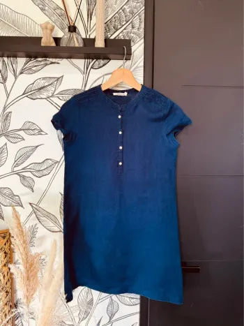 Taille 12 ans robe d’été fille Monoprix bleue marine * lin * 🌸