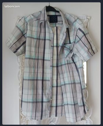 Chemise à carreaux, blanc bleu gris, clair foncé