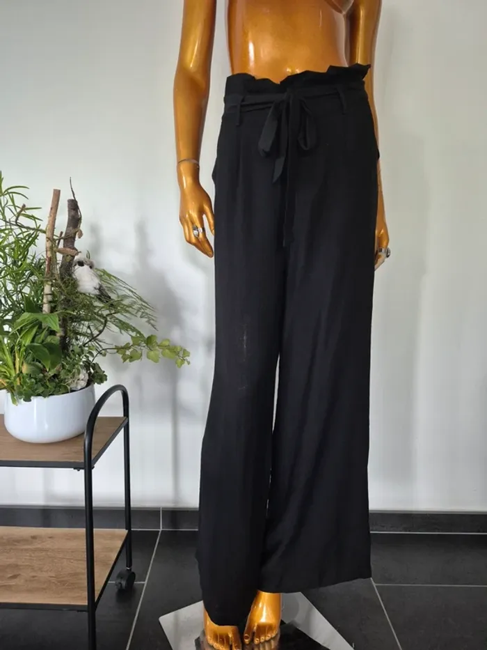 Pantalon Large Noir avec Ceinture Femme Taille XL/42