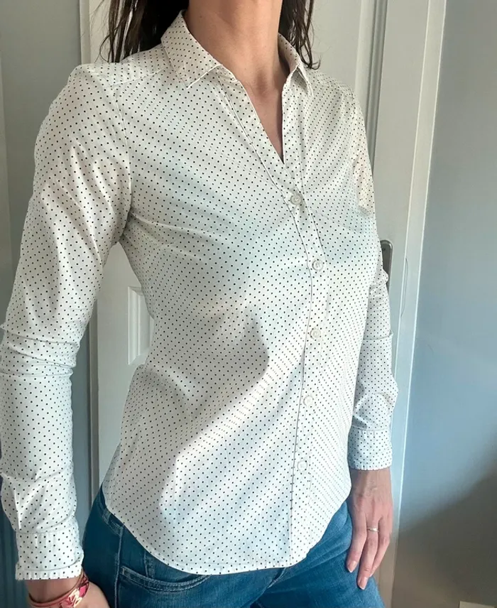Chemisier blanc à pois noirs stretch – H&M – T34 / XS - photo numéro 3
