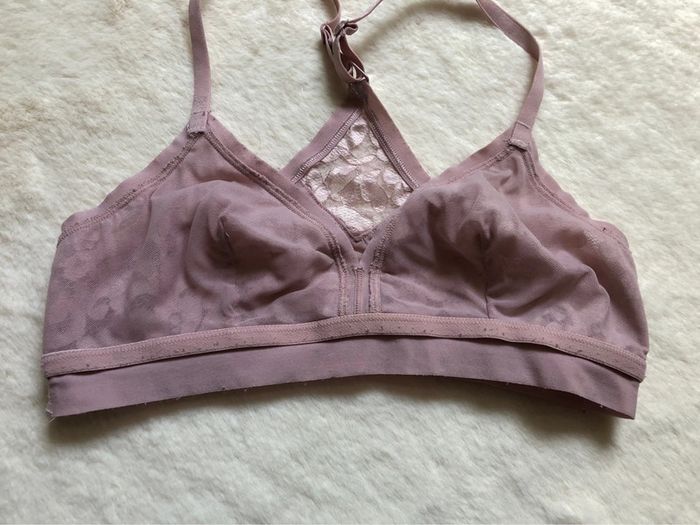 Brassière dentelle vieux rose dos nageur sans armature XS - photo numéro 3