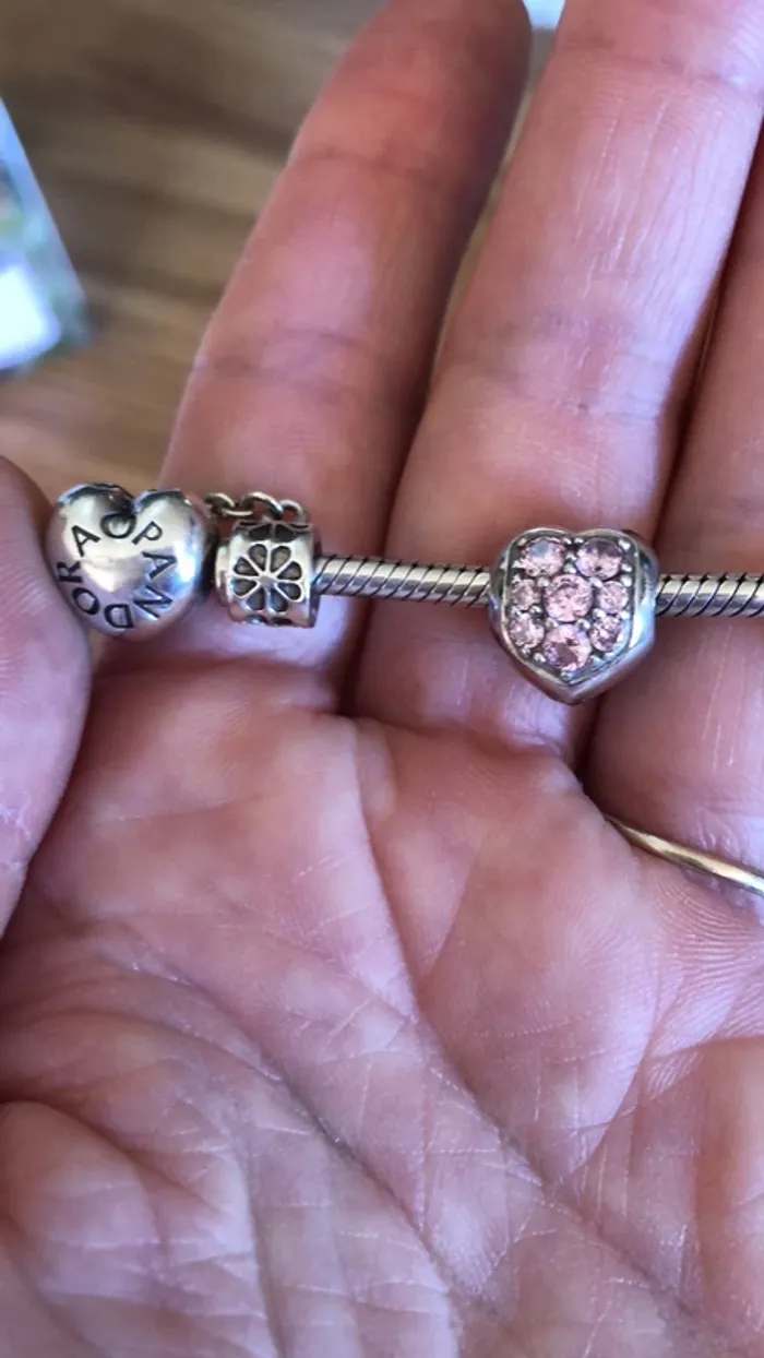 Charm cœur pavé rose clair compatible Pandora