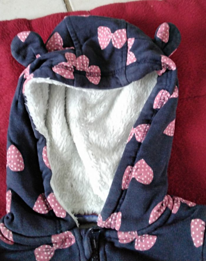 Veste molletonné  ,à capuche  ,fermeture,  bleu avec nœud rose  ,Lupilu  ,24M - photo numéro 2