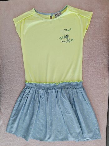 Robe Chipie 10 ans bi matière jaune fluo et bleu clair neuve