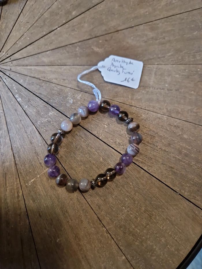 Bracelet améthyste agate et quartz fumé neuf