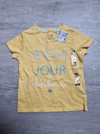 T-shirt Kiabi Jaune "Bonjour bonheur" 18 mois (77-82cm) Neuf Étiquette