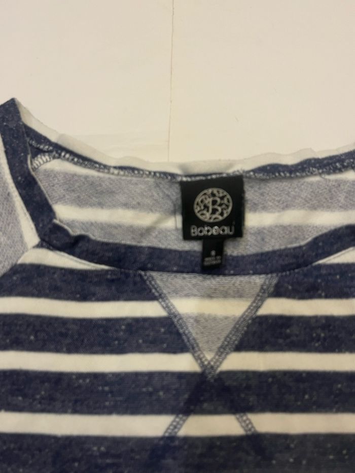 Haut/Tshirt  manches longues rayé bleu gris et blanc bobeau taille S/36 - photo numéro 2