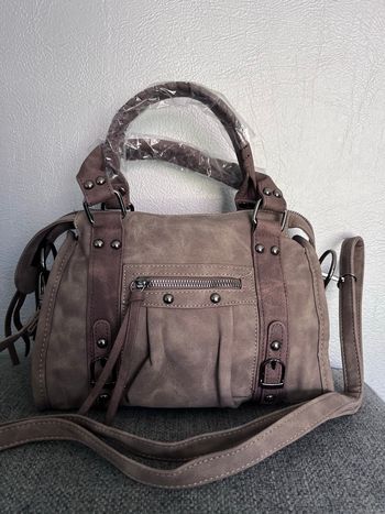 Superbe sac à main avec bandoulière bicolore marron