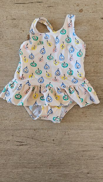 Maillot de bain fille avec un volant, blanc à dessin, R Mini, 12/18 mois