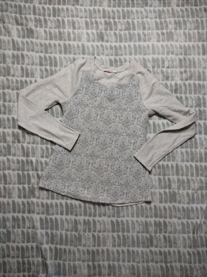 Sweat gris beige effet dentelle camaïeu taille 36 - photo numéro 1