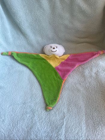 Doudou plat ours blanc orange vert jaune rose Giftoys