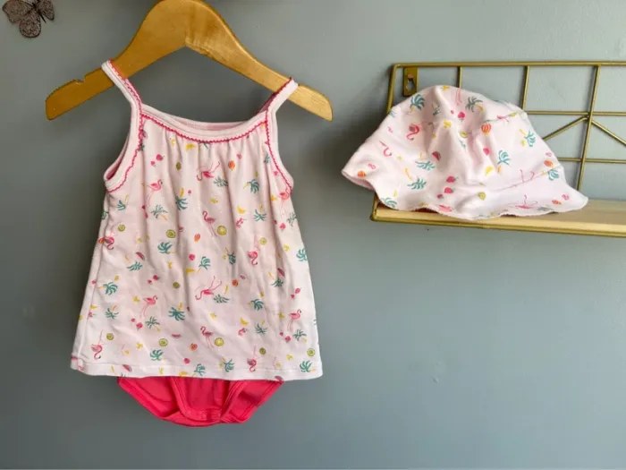 Ensemble robe body + chapeau Petit bateau fille 36 mois neuf