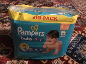neuf big pack paquet de couches pampers baby dry taille 3 soit 68 couches culottes
