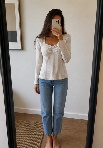 Haut beige côtelé 