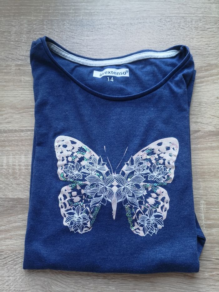 T-shirt manches longues bleu motif papillon In Extenso