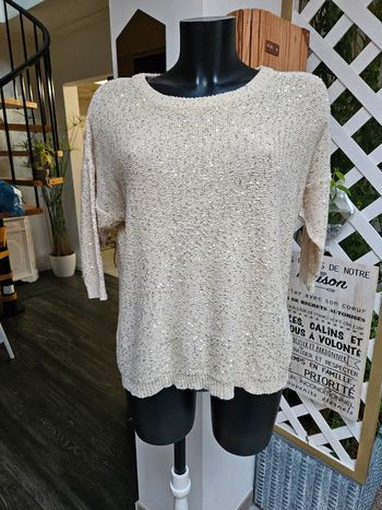 Mango pull manches courtes beige paillettes taille L