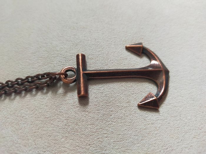 Collier vintage ancre marine en métal cuivré - photo numéro 4